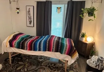 Jodie's calming somatic therapy treatment space at Aurora Village Therapy in Aurora